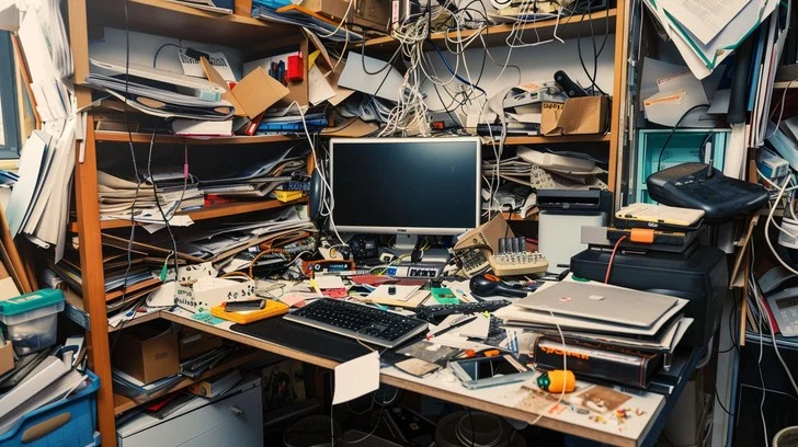 Tangled wires and keyboard - Free Cluttered Work Space Image - Clutter, Electronics, Wires ...