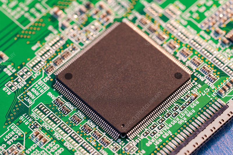 Microprocessor circuit board - Silicon chip on a circuit board microprocessor - Stock Image ...
