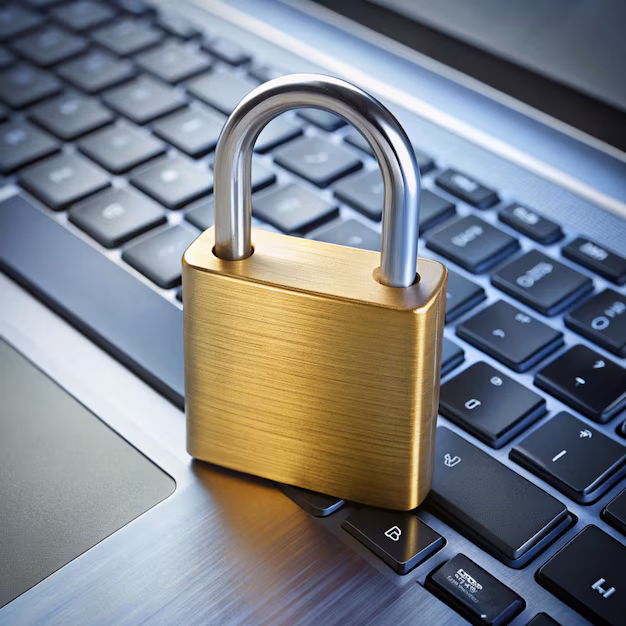 padlock on laptop keyboard - Computer security concept unlocked padlock on laptop keyboard ...