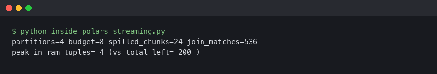 Terminal output for Inside Polars' Streaming Engine: How Spillable Sinks Handle Larger-Than-RAM Joins